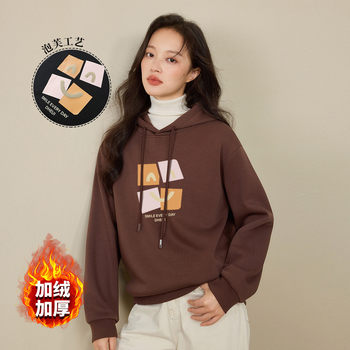 Inman 2025 winter new style velvet thickened warm long-sleeved sweatshirt jacket for women hooded loose slim casual