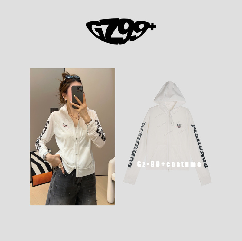 [Tencel Snowflake] Jiu'Er Summer Seamless Printed Letter Hooded Long Sleeve Sun Protection Jacket-T3955