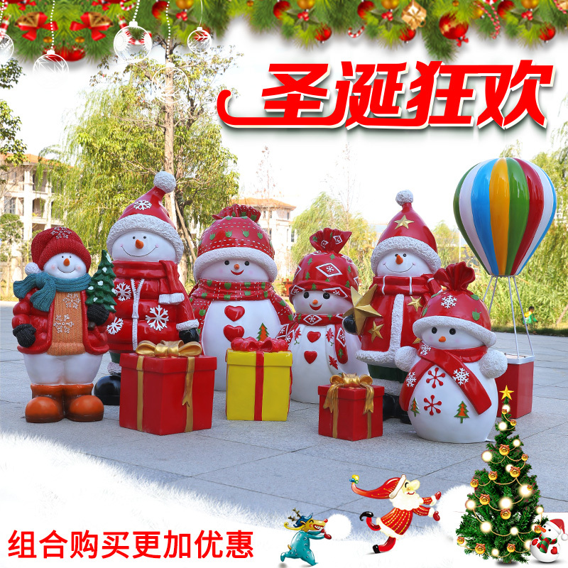 Cartoon Snowman Ornaments Fiberglass Santa Claus Sculpture Christmas New Year Outdoor Large Floor-Standing Gift Box Decoration