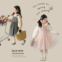 Blue Baby Dads Girl Braces Dress 2024 Spring New Children Sweet Beauty Tennis Dress Dress Baby Fluffy Princess Dress