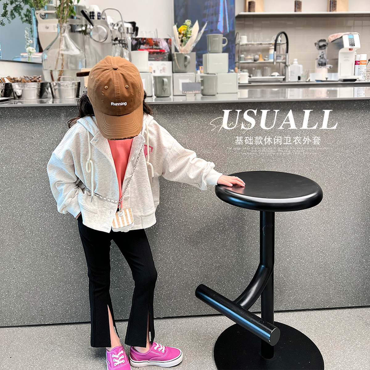 Blue Little Dad Girls Even hat sportswear jacket 2022 Spring new Korean version Baby Baby Casual Cardiovert Blouse