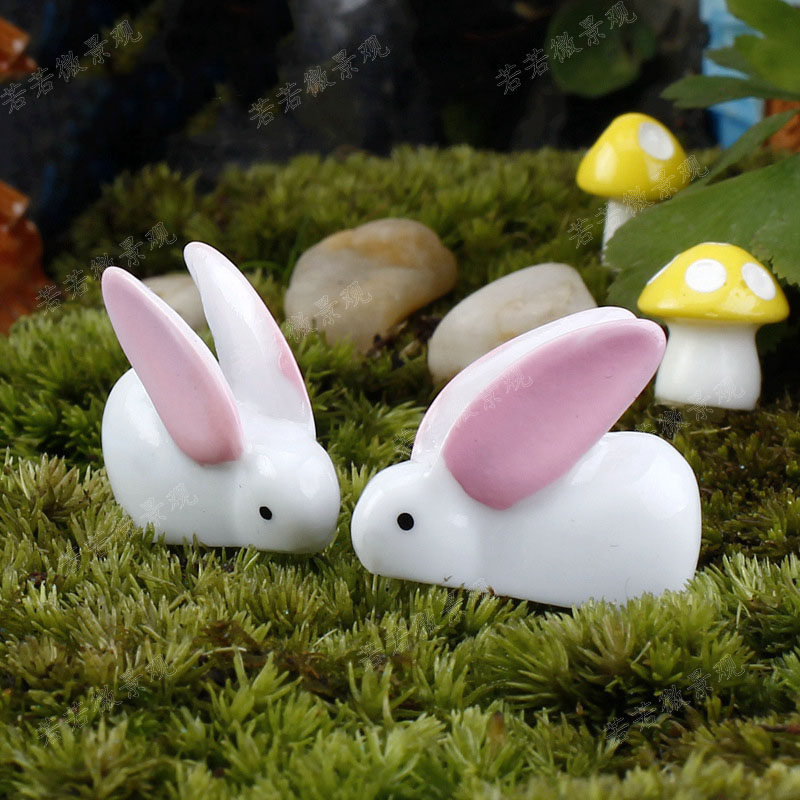 Moss Microscape Accessories Small White Rabbit Large Ears Build Up Rabbit Squito Meat Resin Pendulum Decoration Decorations