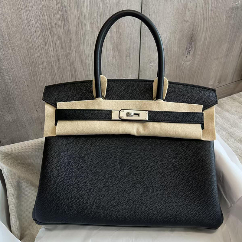 Fully Handmade Waxed Leather Imported Leather 2026 New Model Lychee Pattern Platinum Bag Togo Leather Kelly Bag Large Capacity Handbag
