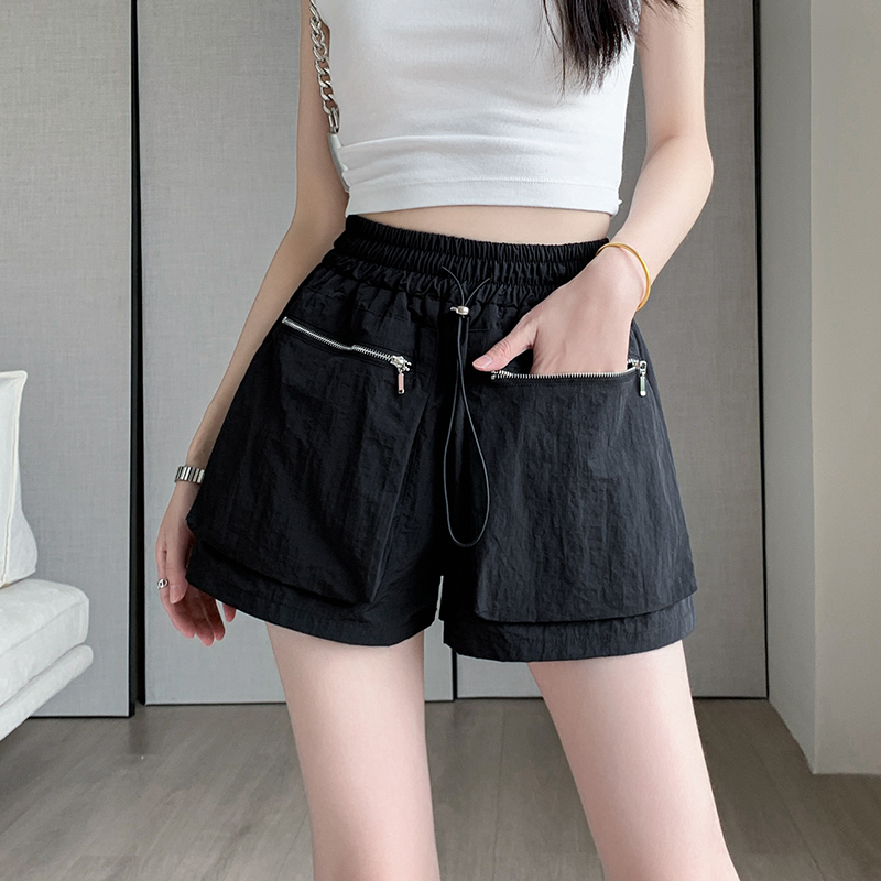 Petite Women's Stylish Pocket Quick-Dry Wide-Leg Pants, Summer Thin Breathable Loose Casual A-Line Shorts for Outerwear