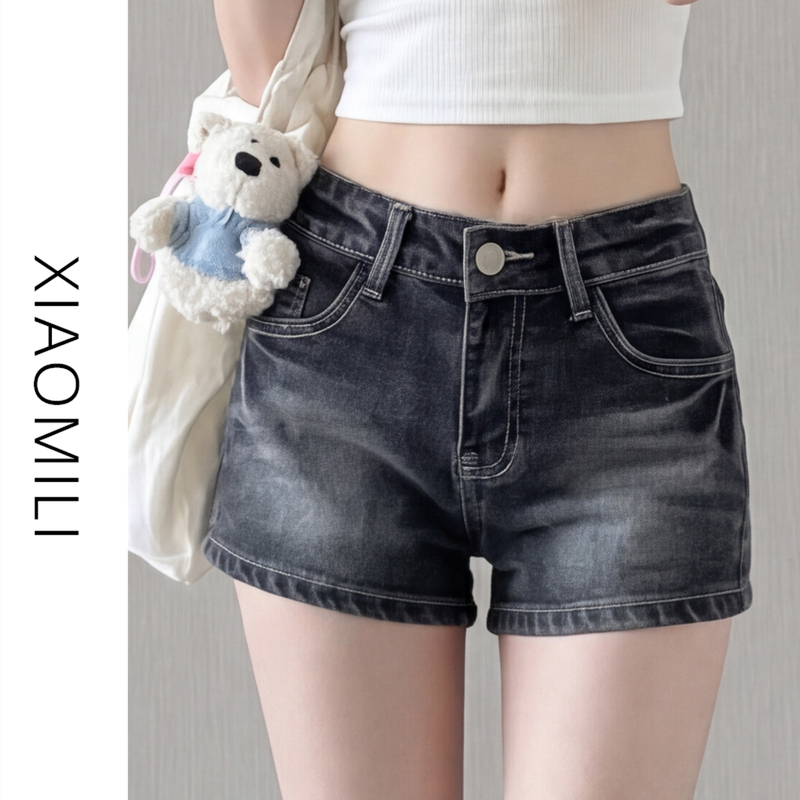Guangzhou Thirteen Rows Low-Waist Mini Denim Shorts for Women, Summer Stretchy A-Line Hip-Enhancing Pants That Make Legs Look Longer, Tight-Fitting Hot Pants