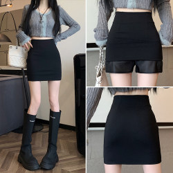 Black Slim-Fitting Hip-Hugging Skirt for Women, Spring and Autumn, Anti-Exposure, Leg-Lengthening A-Line Short Skirt, Tight-Fitting Elastic Pencil Skirt ins
