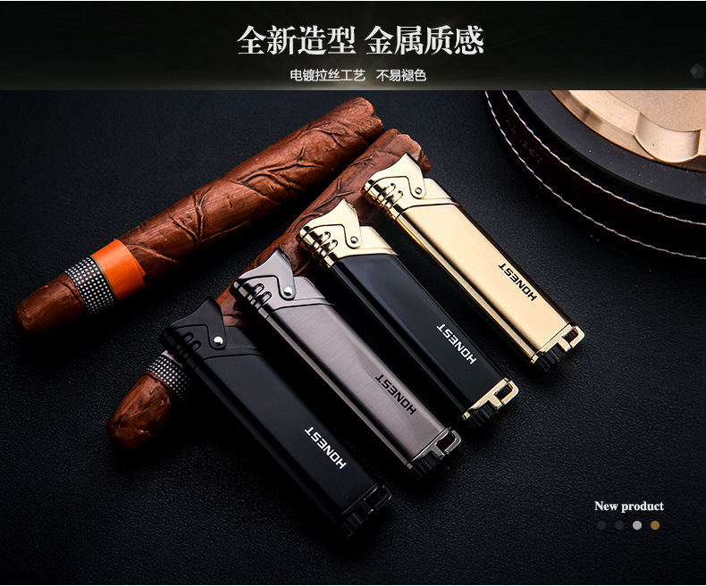Baicheng bơm hơi màu xanh ngọn lửa thẳng vào nhẹ hơn siêu mỏng gió kim loại nhỏ cá tính sáng tạo món quà thuốc lá nam bật lửa khò