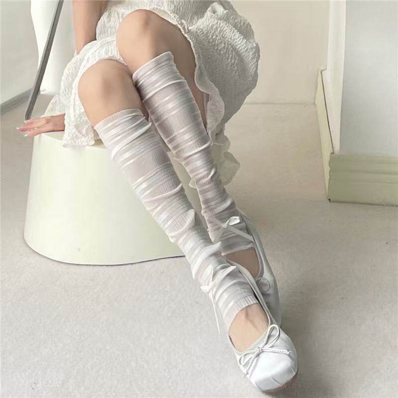 Ballet-style leg warmers, thin summer socks with bows, Miu style calf socks, footed slouch socks, long stockings