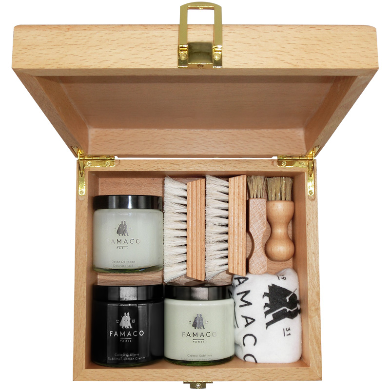 FAMACO French Platinum Leather Shoes Care Leather Leather Leather Shoes Care Kit Leather Furniture Maintenance Tool Beech Wood Gift Box Clothing