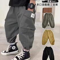 Boys work pants spring autumn style 2022 new ocean gas baby long pants handsome boy casual loose pants external to wear