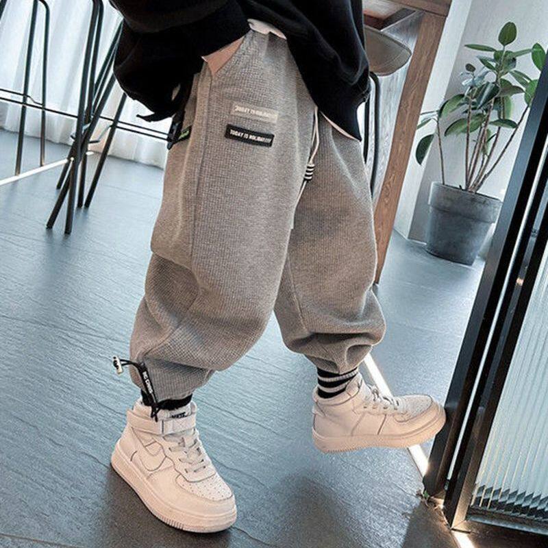 Boys' gray sweatpants spring and autumn children's trendy handsome and fashionable trousers in the big boys' sports pants autumn