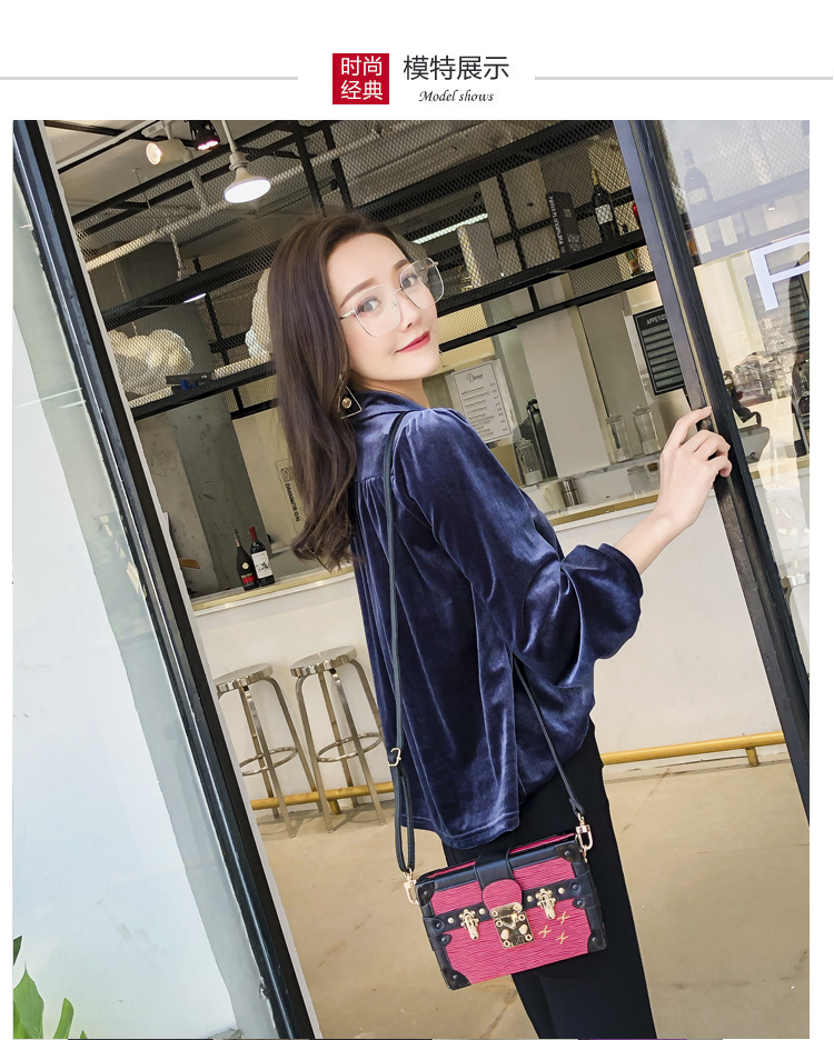 Bộ đồ ngủ mới của Hàn Quốc gió retro ve áo cổ chữ V nhung vàng cỡ lớn là áo sơ mi nhung mỏng rời áo béo MM phối áo sơ mi