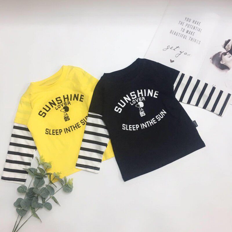 (Jo Jiao) Boys and Girls Fake Two Cotton - Letter Cartoon Printed Long Sleeved Children T