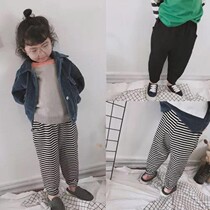 Qiao Baojia Spring and Autumn New Products Two-color Turring Striped Sports Pants Childrens Elastic Waist Shrink Pants