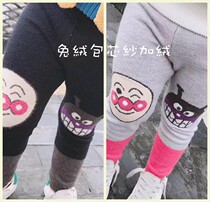 (Qiaos) New products in autumn and winter for boys and girls double-layer high-bomb plus velvet cartoon leggings childrens rabbit velvet knit pants