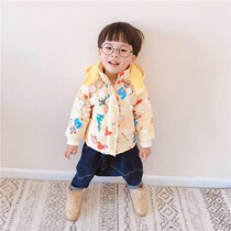 Qiao Baos autumn and winter New Cartoon family letter printing with detachable hat cotton-padded jacket