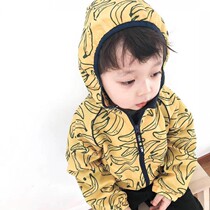(Qiao family) autumn and winter new boys and girls outdoor windproof fleece banana printed windbreaker childrens warm coat