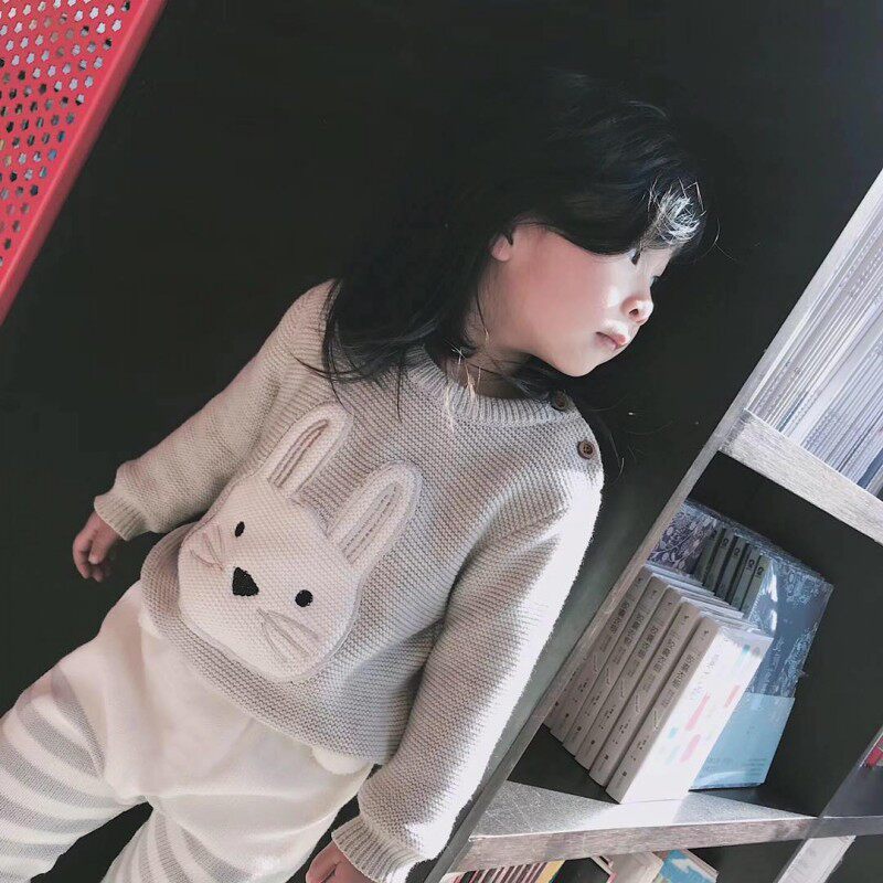 (Joe's) Autumn and Winter New Boys and Girls Bunny Shaped Plush Sweater Children's Shoulder Buckle Thickened Cotton Knitting