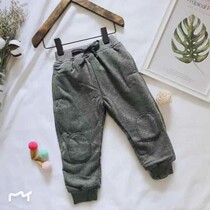 (Qiao Jia) winter New Product boys and girls cotton gray patch padded velvet closure sweatpants