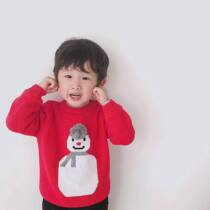 Qiao Baos new products in autumn and winter boys and girls are red snowman and mink knitted clothes childrens thick cotton sweater