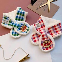 Qiao Baos autumn and winter new boys and girls cartoon Plaid coral velvet childrens warm bib