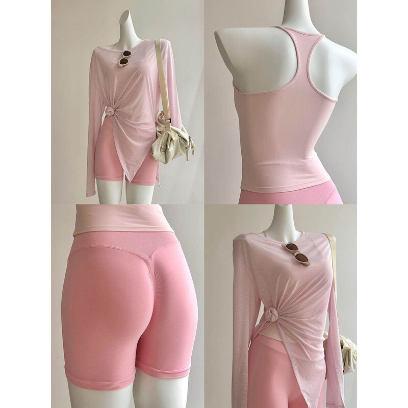 Korean Style Oxygen Girl~ Sweet and Powerful Strawberry Milkshake Sunscreen Two-Piece Set Sports Fitness Tank Top Mesh Korean Style Oxygen Girl~ Sweet and Powerful Strawberry Milkshake Sunscreen Two-Piece Set Sports Fitness Tank Top Mesh