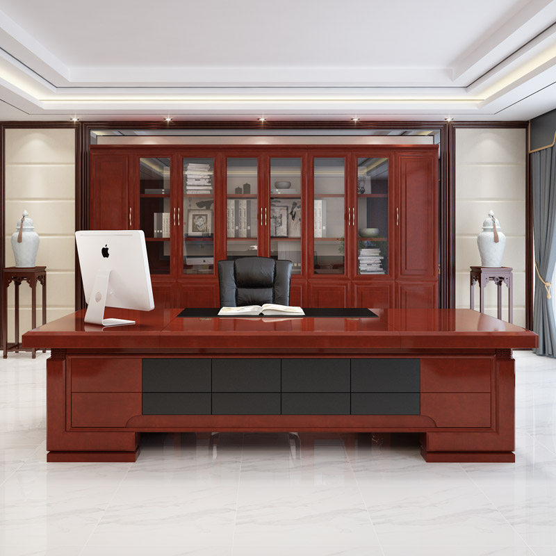 Office furniture large-scale table boss table president table and chair combination manager supervisor desk stick solid wood leather boss table