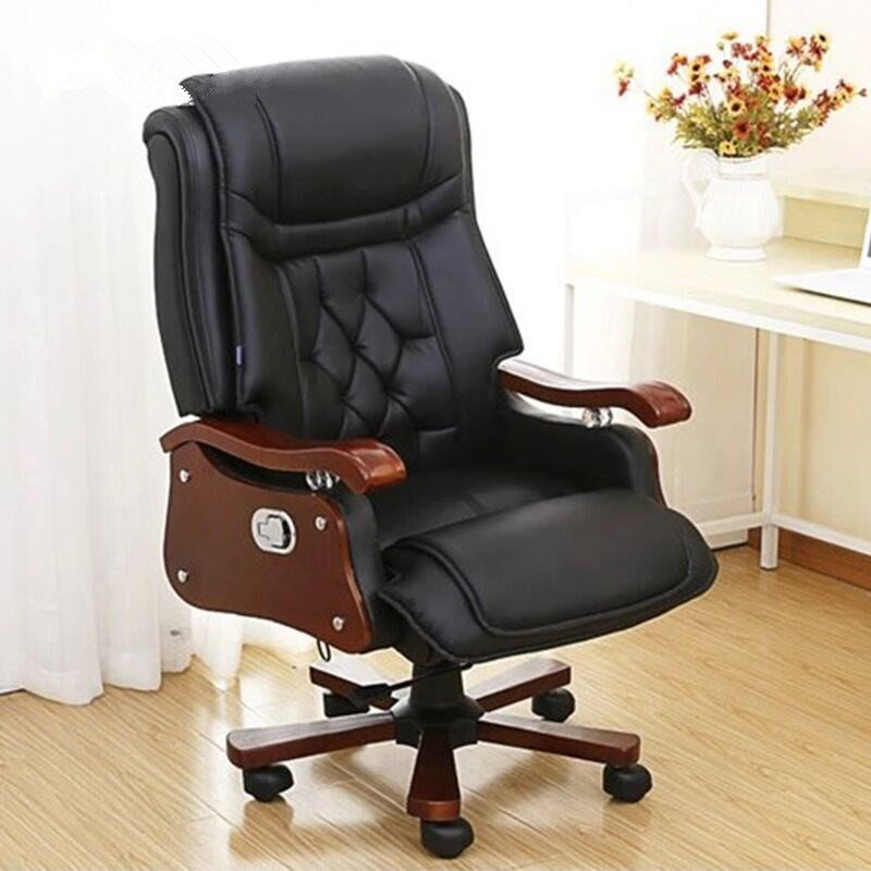 Solid wood office chair Chair Home Genuine Leather Boss Chair Office Chair Can Lie Swivel Chair Computer Chair President Chair