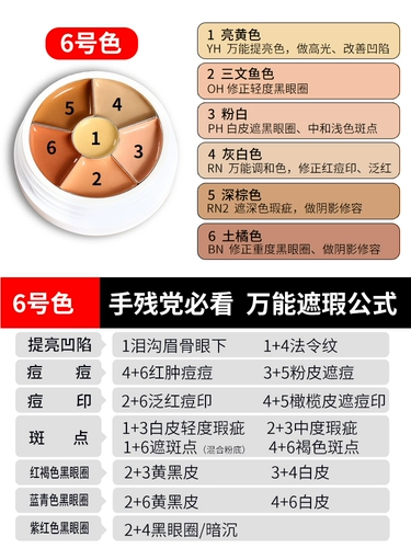 Тональный крем, консилер, три цвета, 6 оттенок, 1 оттенок, шесть цветов, скрывает темные круги под глазами