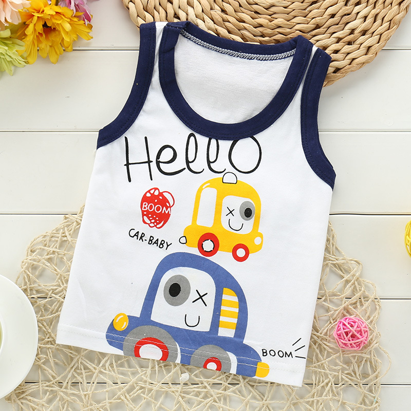 Bông childrens vest đầu cô gái chàng trai mùa hè không tay bông Sidon trắng dưới màu bông xe.