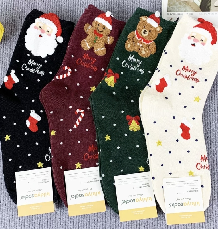 Korean Dongdaemun Kikiyasocks Santa Claus Gingerbread Man Christmas Tree Bell Women's Mid-Calf Socks Cotton Korean Dongdaemun Kikiyasocks Santa Claus Gingerbread Man Christmas Tree Bell Women's Mid-Calf Socks Cotton
