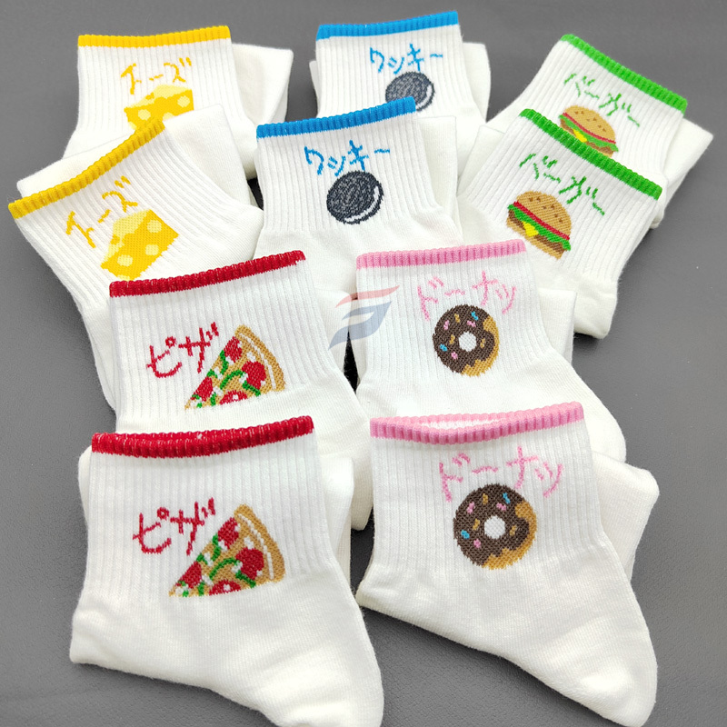 Korean Dongdaemun Women's Thin Cotton Pure Cotton Donut Burger Pizza Oreo Cheese Short Socks White