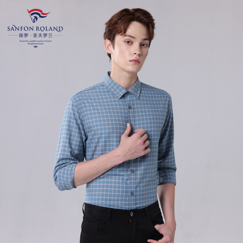 [Merino Wool Blend] Paul's New Autumn Style Easy-Care Plaid Long-Sleeved Shirt Men's Business Casual Shirt