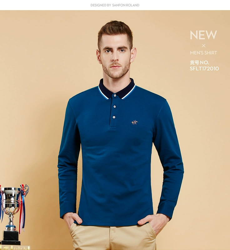 Paul Saint-Froland 2018 Mùa thu nam mới Lapel Navy Blue dài tay áo sơ mi POLO SFLT172008 áo polo đẹp