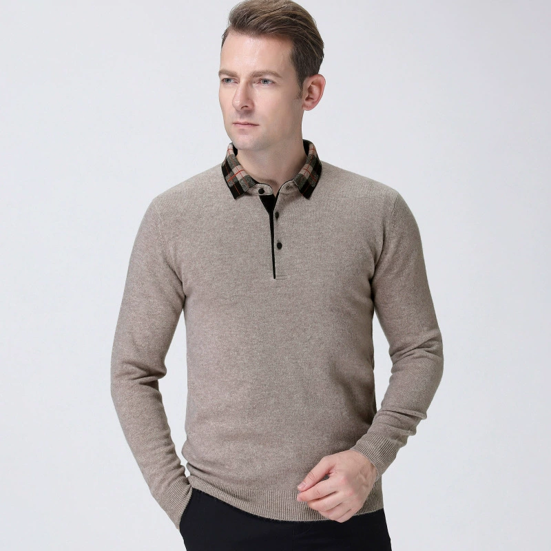 Một chiếc áo len nam giản dị ve áo len dày trung niên mùa đông len cashmere áo len nam đáy - Áo len thể thao / dòng may