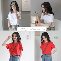  (Multi-piece multi-fold)fruity store loose casual short solid color wild short-sleeved t-shirt womens half-sleeved top summer