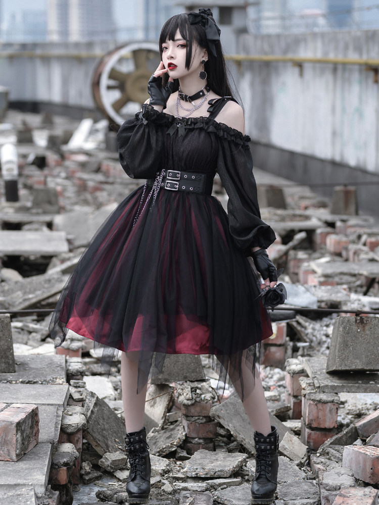Original authentic girl killer lolita goth dark style loli high waist mesh daily dress OP dress