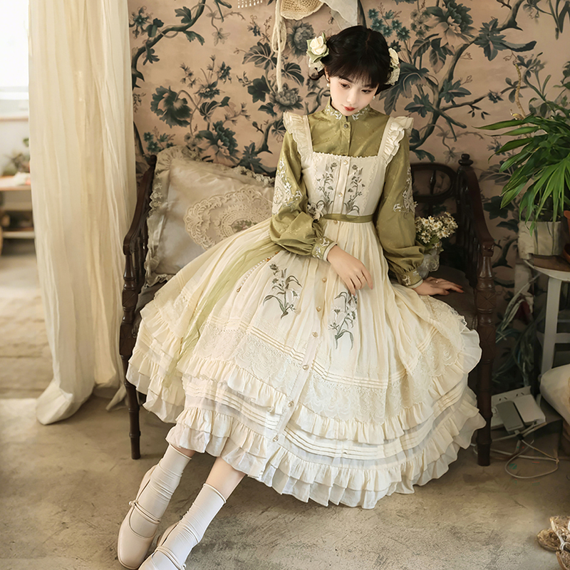 Original Authentic Lily Poetry Style Girl's Elegant New Chinese Style Han Element Embroidered Blouse Long-Sleeved Dress Set