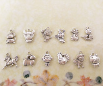 Tibetan silver twelve zodiac pendant handmade diy jewelry accessories bracelet necklace sweater chain Lucky Cat name chain