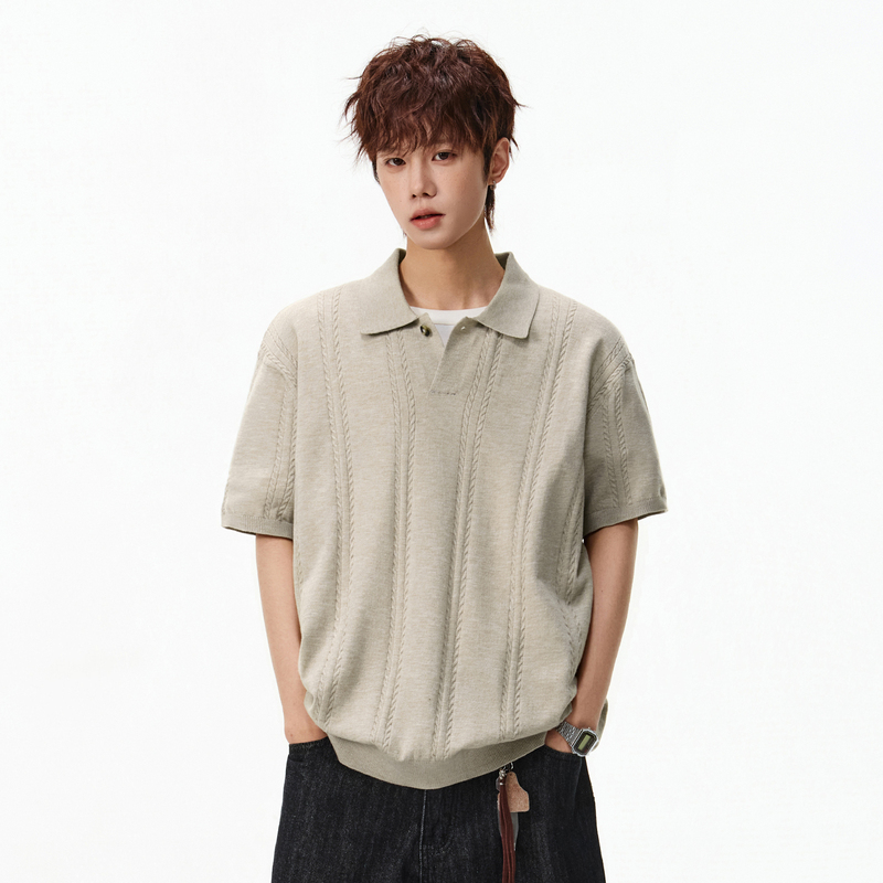 Wassup American Old Money Style Men's Polo Shirt Knitted Short-Sleeved Summer Thin Light Mature Style Lapel T-Shirt