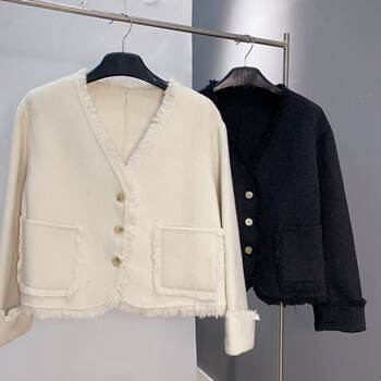 2025 korean style small fragrance tassel v-neck 100 australian superfine wool woolen coat for women short fdd length 53