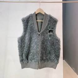 Nalanxun NO return shipping fee, gray blue knitted collar 100% lamb hair vest