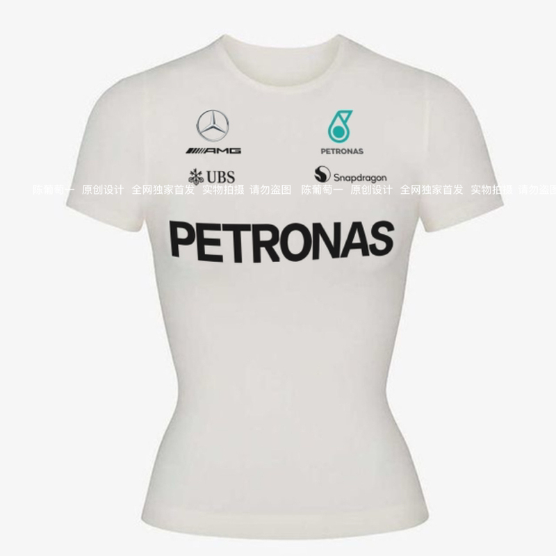 F1 Mercedes-Benz Team Short-Sleeved T-Shirt for Women, Summer Slim Fit Sports Top Training Wear