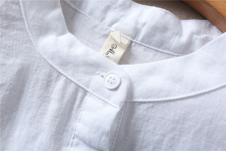 Mùa xuân 2019 mới của phụ nữ văn học áo sơ mi cotton và lanh thời trang Hàn Quốc lỏng lẻo áo sơ mi dài tay giản dị - Áo sơ mi áo sơ mi họa tiết