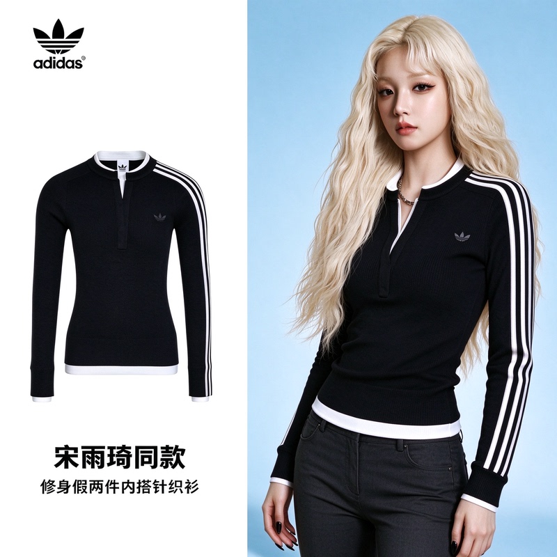 Adidas Adidas Trefoil Faux Two-Piece Slim-Fit Sweater Women's Knitwear Ks5333 Ks5332 Adidas Adidas Trefoil Faux Two-Piece Slim-Fit Sweater Women's Knitwear Ks5333 Ks5332
