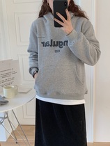 HALO BBING homemade autumn and winter Korean version plus velvet shoulder hooded letter sweater casual slim top female