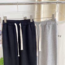 HALO BBING homemade spring summer pumping rope high waist straight cylinder casual pants small sub-display high and thin wide leg pants tug