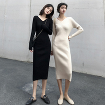 Autumn 2021 new large size womens wear age reduction net red mid-length autumn knitted first love dress