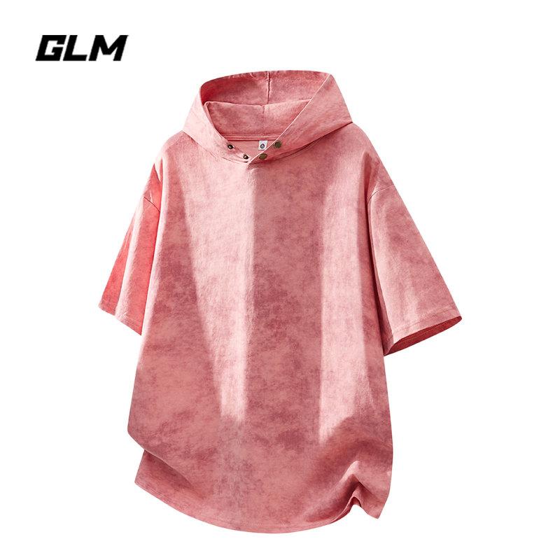 Glm Official Genuine Pink Short-Sleeved T-Shirt for Men, Summer Couple's Versatile Top, Tie-Dye Design Hoodie for Men