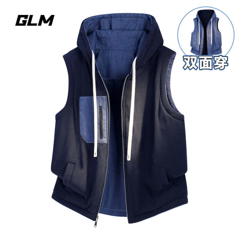 Glm Official Authentic Trendy Brand Reversible Jacket Vest for Men, Autumn Oversize Niche Outerwear Vest Trendy